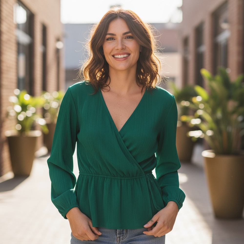Intempo Blouse Top Women Kelly Green 2X Long Sleeve New Career Office Cocktail